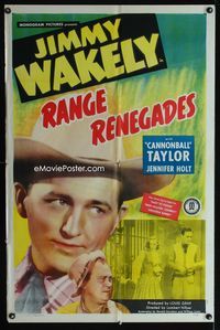 1i556 RANGE RENEGADES one-sheet '48 singing cowboy Jimmy Wakely, Dub Cannonball Taylor, western!