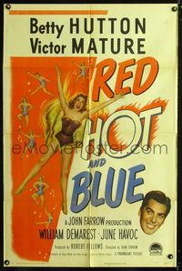 1i564 RED, HOT & BLUE one-sheet poster '49 sexy dancer Betty Hutton in skimpy outfit, Victor Mature
