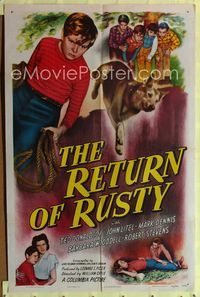 1i569 RETURN OF RUSTY one-sheet poster '46 great image of boy and his beloved German Shepherd dog!