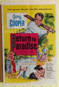1i573 RETURN TO PARADISE one-sheet movie poster '53 Gary Cooper, from James A. Michener's story!