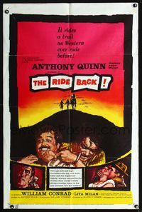 1i574 RIDE BACK one-sheet movie poster '57 cool artwork of Anthony Quinn & William Conrad!