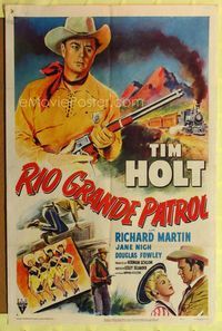 1i576 RIO GRANDE PATROL one-sheet movie poster '50 great artwork of Tim Holt holding rifle by train!