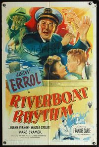 1i577 RIVERBOAT RHYTHM 1sheet '45 artwork of ship captain Leon Errol & Frankie Carle playing piano!