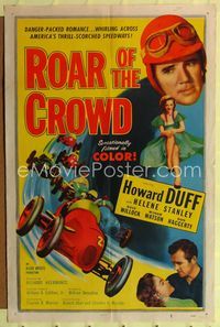 1i578 ROAR OF THE CROWD one-sheet '53 great artwork of car racing on thrill-scorched speedways!