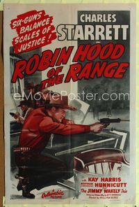 1i579 ROBIN HOOD OF THE RANGE one-sheet poster '43 great art of cowboy Charles Starrett in gunfight!