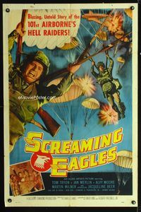 1i595 SCREAMING EAGLES one-sheet '56 the blazing untold story of the 101st Airborne's Hell Raiders!