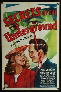 1i596 SECRETS OF THE UNDERGROUND one-sheet poster '43 cool artwork of John Hubbard & Virginia Grey!