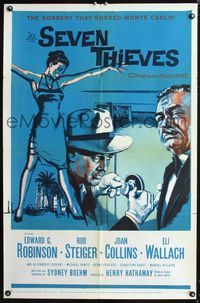 1i600 SEVEN THIEVES one-sheet poster '59 great art of Edward G. Robinson & super sexy Joan Collins!