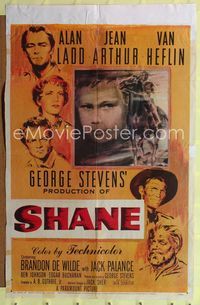 1i602 SHANE one-sheet '53 most classic western, Alan Ladd, Jean Arthur, Van Heflin, Brandon De Wilde