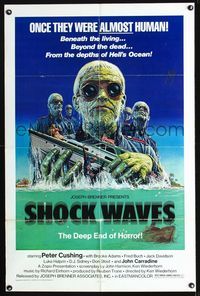 1i604 SHOCK WAVES one-sheet movie poster '77 Peter Cushing, cool art of ocean zombies terrorizing!