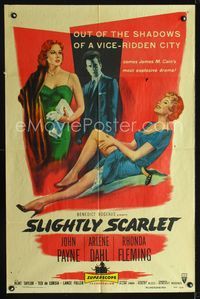 1i611 SLIGHTLY SCARLET one-sheet poster '56 James M. Cain, Rhonda Fleming, Arlene Dahl, John Payne