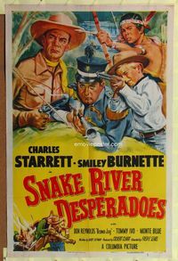 1i612 SNAKE RIVER DESPERADOES 1sheet '51 art of Charles Starrett & Smiley Burnette by Glenn Cravath!