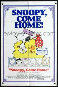 1i613 SNOOPY COME HOME one-sheet '72 Peanuts, Charlie Brown, great image of Snoopy & Woodstock!