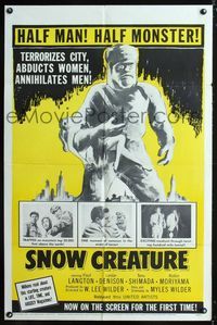 1i614 SNOW CREATURE one-sheet '54 abominable Yeti terrorizes city, abducts women & annihilates men!