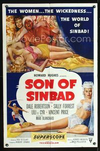 1i616 SON OF SINBAD one-sheet movie poster '55 Howard Hughes, great art of super sexy harem women!