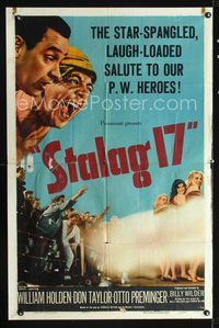 1i627 STALAG 17 one-sheet poster '53 William Holden, Robert Strauss, Billy Wilder WWII POW classic!