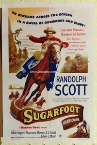 1i647 SUGARFOOT one-sheet movie poster '51 great image of Randolph Scott on horseback!