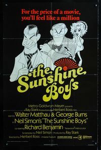1i650 SUNSHINE BOYS 1sh '75 great Al Hirschfeld art of George Burns, Walter Matthau & Lee Meredith!