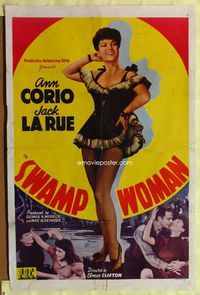 1i654 SWAMP WOMAN one-sheet '41 sexy full-length Ann Corio in skimpy dress & fishnet stockings!
