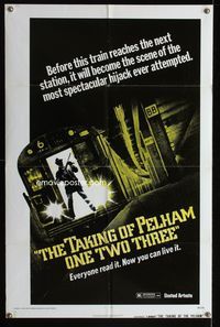1i659 TAKING OF PELHAM ONE TWO THREE advance one-sheet movie poster '74 cool subway train art!
