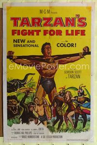 1i662 TARZAN'S FIGHT FOR LIFE 1sheet '58 close up art of Gordon Scott bound with arms outstretched!