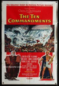 1i666 TEN COMMANDMENTS 28x42 one-sheet poster '56 Charlton Heston, Yul Brynner, Cecil B. DeMille