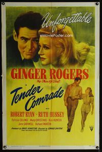 1i668 TENDER COMRADE one-sheet movie poster '44 romantic art of pretty Ginger Rogers & Robert Ryan!