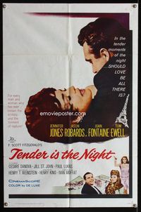 1i669 TENDER IS THE NIGHT one-sheet poster '61 romantic close up of Jennifer Jones & Jason Robards!