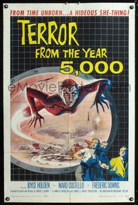1i671 TERROR FROM THE YEAR 5,000 one-sheet '58 wonderful art of the hideous she-thing!