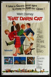 1i675 THAT DARN CAT style A one-sheet movie poster '65 Hayley Mills, Disney Siamese feline!