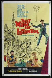 1i678 THAT MAN IN ISTANBUL one-sheet movie poster '66 spy Horst Buchholz & sexy Sylva Koscina!