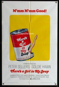 1i680 THERE'S A GIRL IN MY SOUP 1sheet '71 Peter Sellers, Goldie Hawn, great Campbells soup can art!