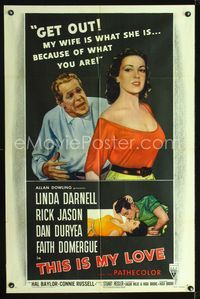 1i690 THIS IS MY LOVE one-sheet movie poster '54 Linda Darnell, Dan Duryea, Faith Domergue