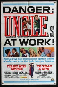 1i625 SPY WITH MY FACE/TO TRAP A SPY one-sheet movie poster '66 Robert Vaughn is The Man from UNCLE!