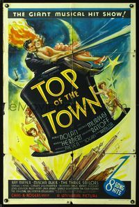 1i710 TOP OF THE TOWN 1sh '37 really cool fantasy artwork of top hat flying over New York skyline!