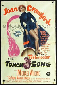 1i712 TORCH SONG one-sheet movie poster '53 unusual art of tough baby Joan Crawford!