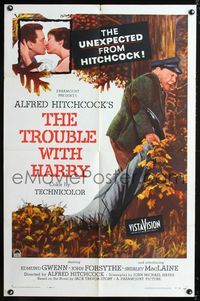 1i722 TROUBLE WITH HARRY one-sheet movie poster '55 Alfred Hitchcock, Edmund Gwenn, Shirley MacLaine