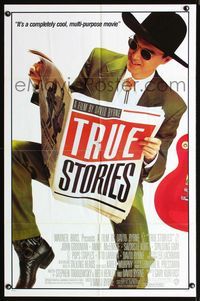 1i724 TRUE STORIES style B 1sheet '86 giant image of star & director David Byrne reading newspaper!
