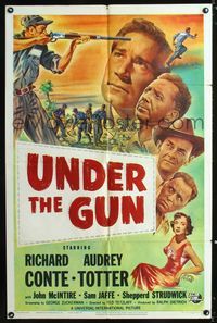 1i729 UNDER THE GUN one-sheet movie poster '51 convict Richard Conte on the run, Audrey Totter