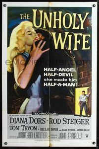 1i732 UNHOLY WIFE one-sheet movie poster '57 sexy half-devil half-angel bad girl Diana Dors!