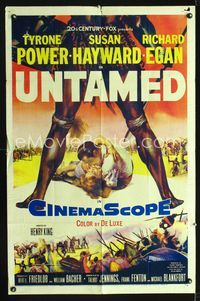1i733 UNTAMED one-sheet movie poster '55 wild art of Tyrone Power & Susan Hayward in Africa!