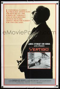 1i742 VERTIGO one-sheet movie poster R83 great side profile image of Alfred Hitchcock!