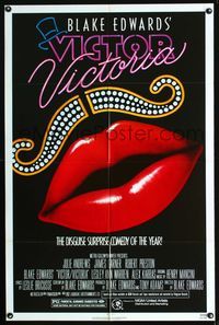 1i743 VICTOR VICTORIA one-sheet poster '82 Julie Andrews, Blake Edwards, cool lips & mustache art!