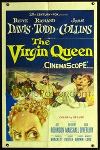 1i747 VIRGIN QUEEN one-sheet movie poster '55 Bette Davis, Joan Collins & swashbuckler Richard Todd!
