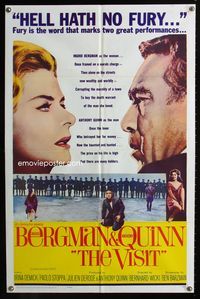 1i749 VISIT one-sheet movie poster '64 Ingrid Bergman wants to kill her lover Anthony Quinn!