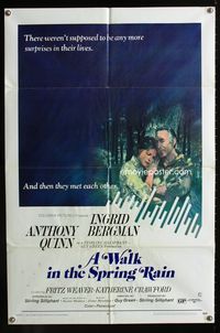 1i758 WALK IN THE SPRING RAIN one-sheet poster '70 romantic art of Anthony Quinn & Ingrid Bergman!