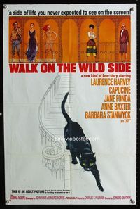1i759 WALK ON THE WILD SIDE one-sheet movie poster '62 artwork of sexy Jane Fonda & black cat!