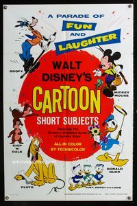 1i763 WALT DISNEY'S CARTOON SHORT SUBJECTS 1sh '65 Goofy, Mickey, Donald Duck, Pluto, Chip & Dale!