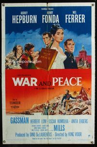 1i764 WAR & PEACE one-sheet movie poster '56 Audrey Hepburn, Henry Fonda, Mel Ferrer, Leo Tolstoy