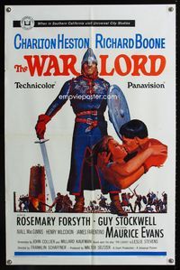 1i765 WAR LORD one-sheet movie poster '65 Charlton Heston all decked out in armor with sword!